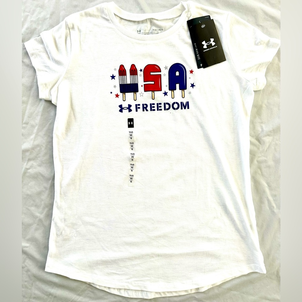 Under Armour YLG (14–16) USA Freedom Popsicle Graphic T-Shirt White NWT